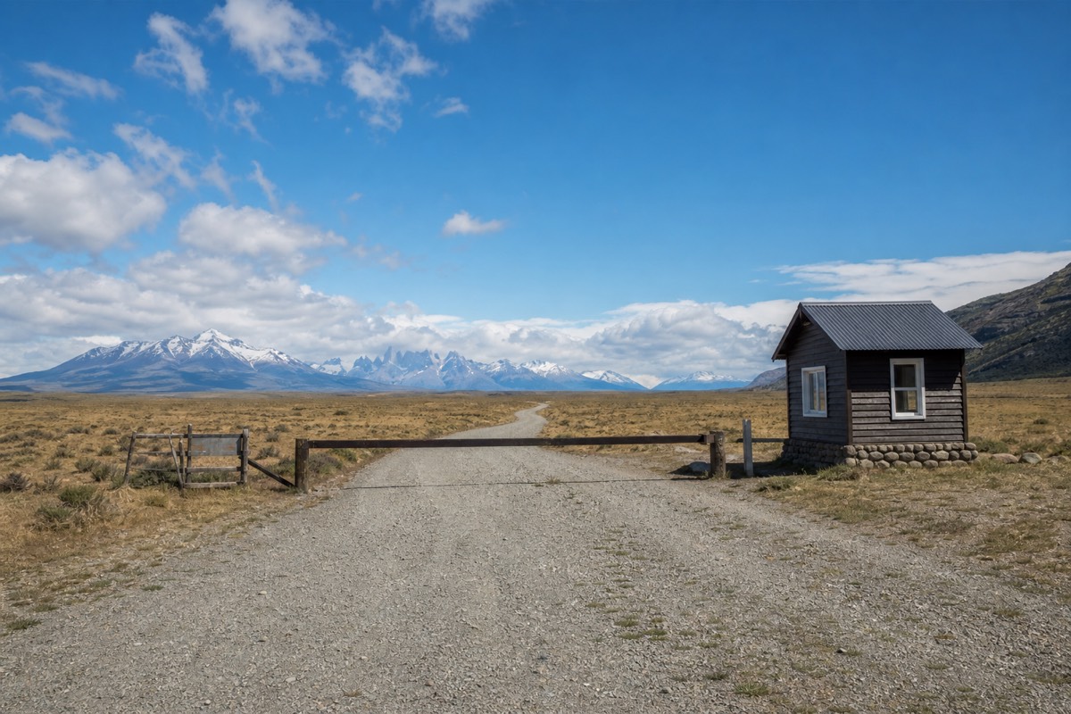 The park entrance road on the eastern steppe